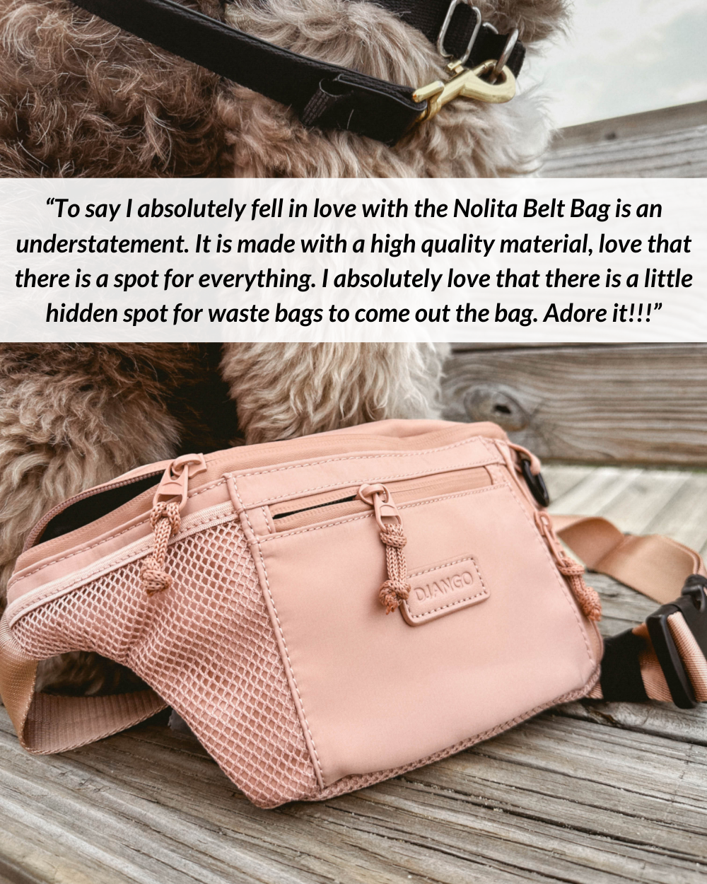 DJANGO Nolita Belt Bag in Sand Pink - Modern, sleek, ultra-functional, and dog-friendly nylon fanny pack for everyday outings and adventures - djangobrand.com