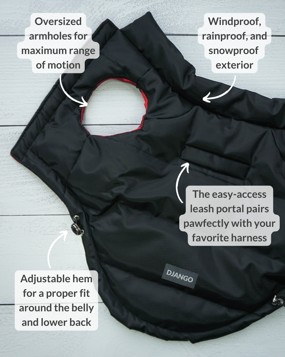 Adjustable Dog Jacket with Harness Hole: Designed for practicality, this winter dog coat features adjustable straps for a perfect fit and a harness hole for easy leash attachment.