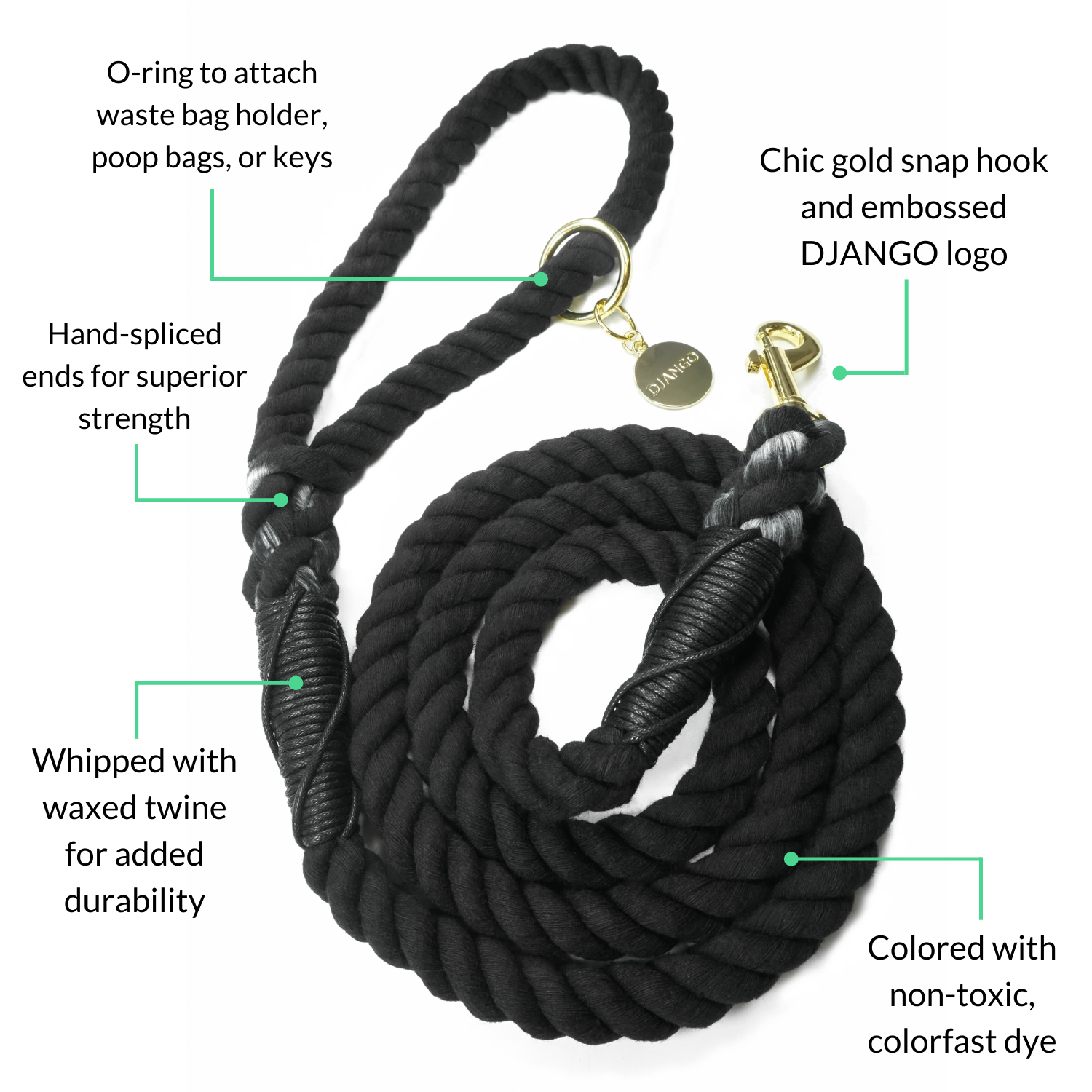 A timeless black rope leash, perfect for everyday walks and outdoor adventures