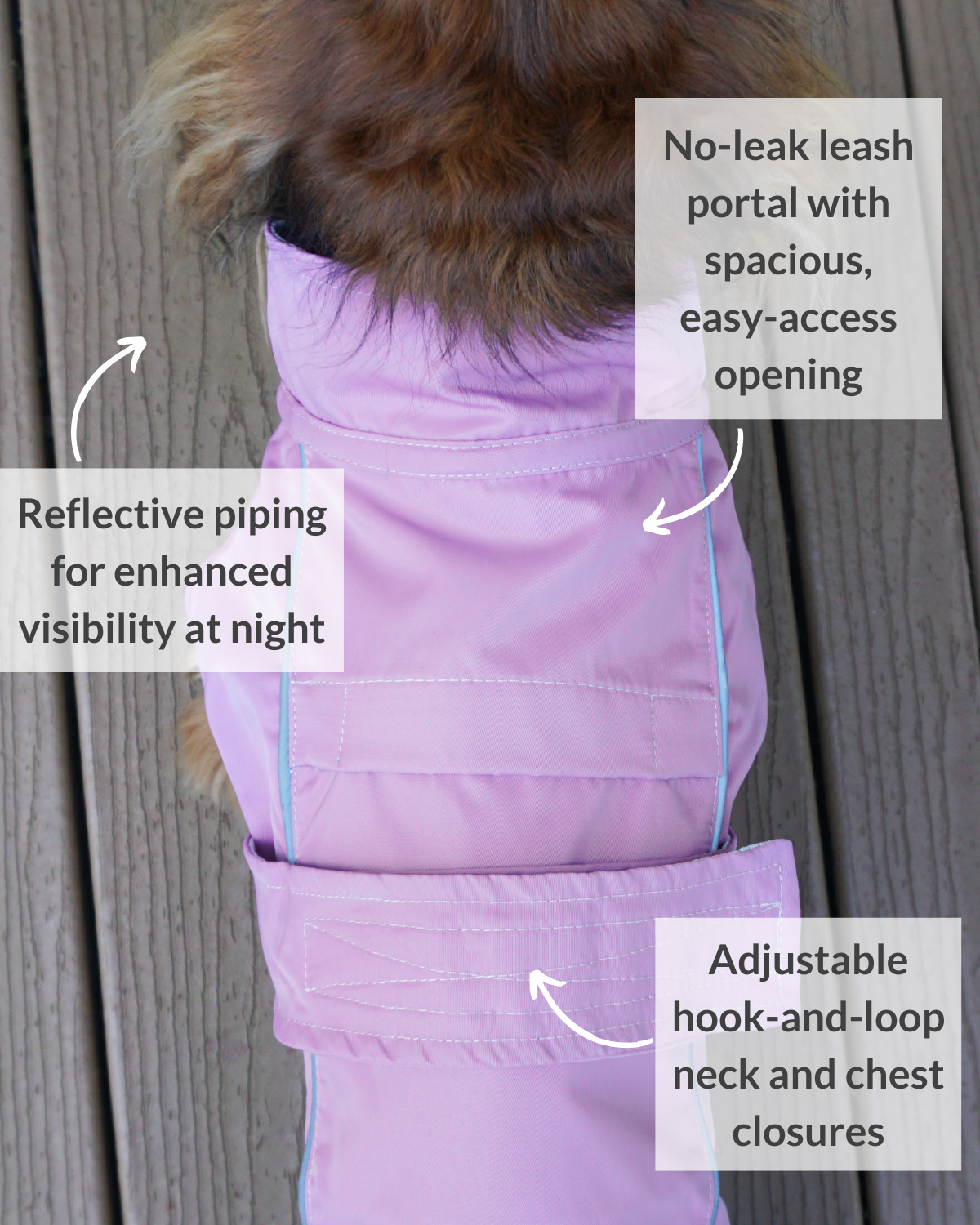 The DJANGO City Slicker in Lilac Purple is a water-repellent jacket made for small and medium dog breeds like dachshunds, beagles, Chihuahuas, and Boston terriers. This lightweight, premium raincoat offers full protection from the rain while ensuring comfort and style.