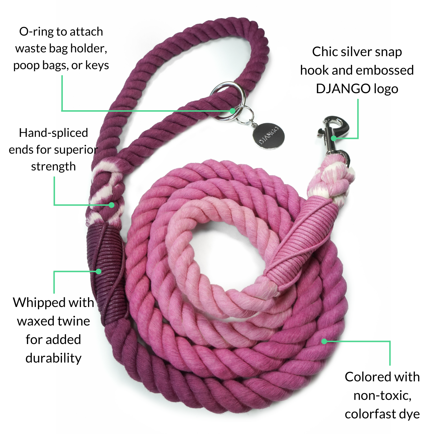Upgrade your dog’s gear with this premium handcrafted rope leash, featuring secure knots and a soft cotton texture.