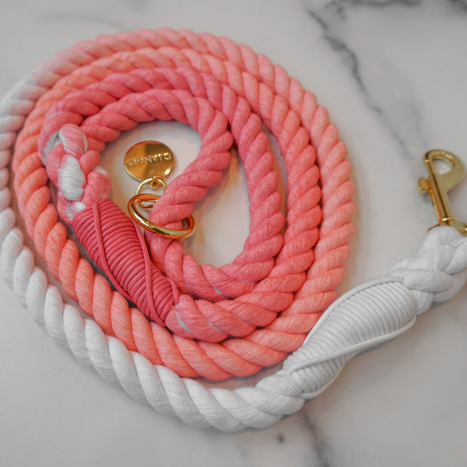 Designed for comfort and security, this pink ombre cotton rope leash is handcrafted with premium materials for daily walks.