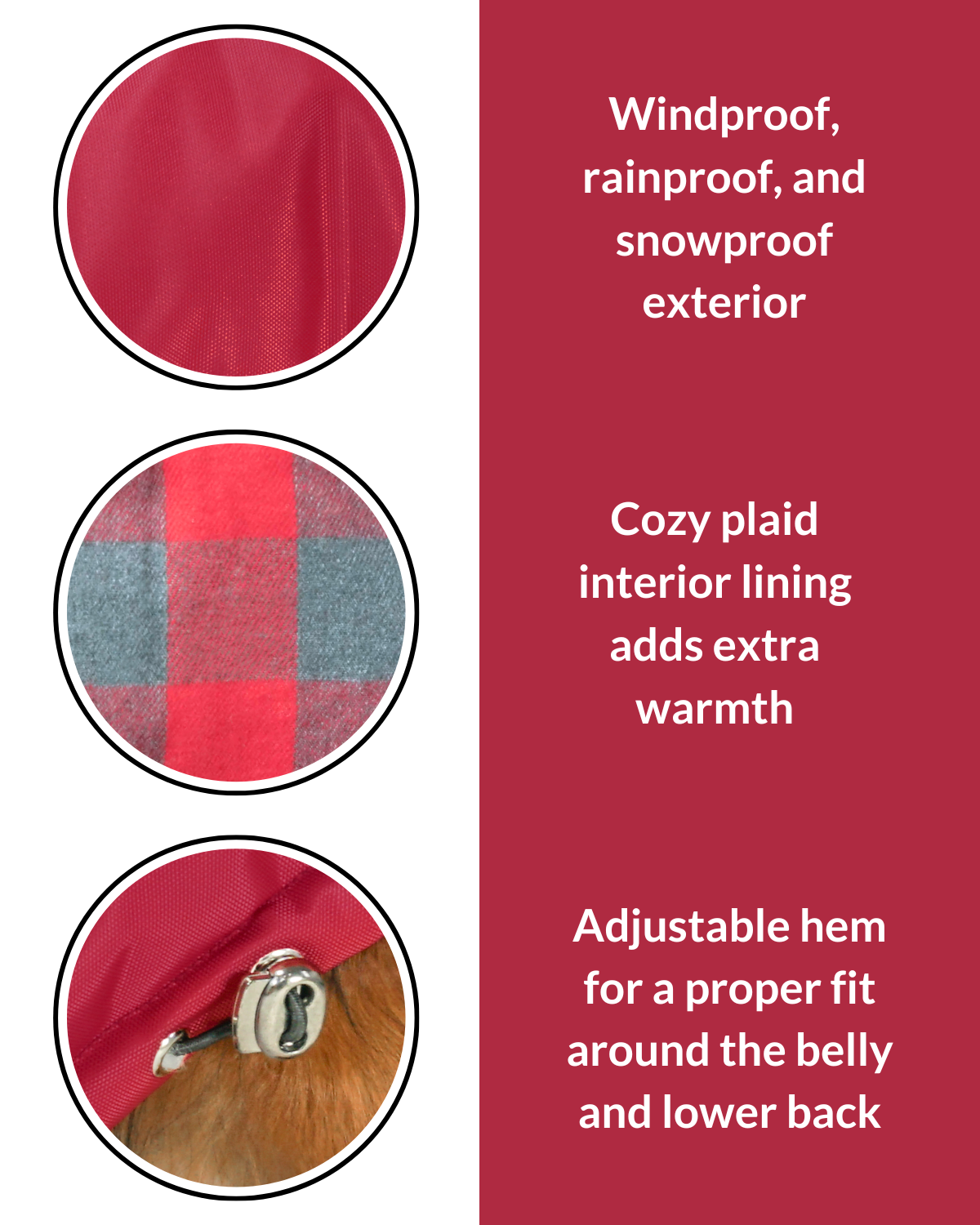 Reversible Red Puffer Dog Coat: With a striking red outer layer and a cozy plaid interior lining, this reversible winter coat offers two stylish looks in one.