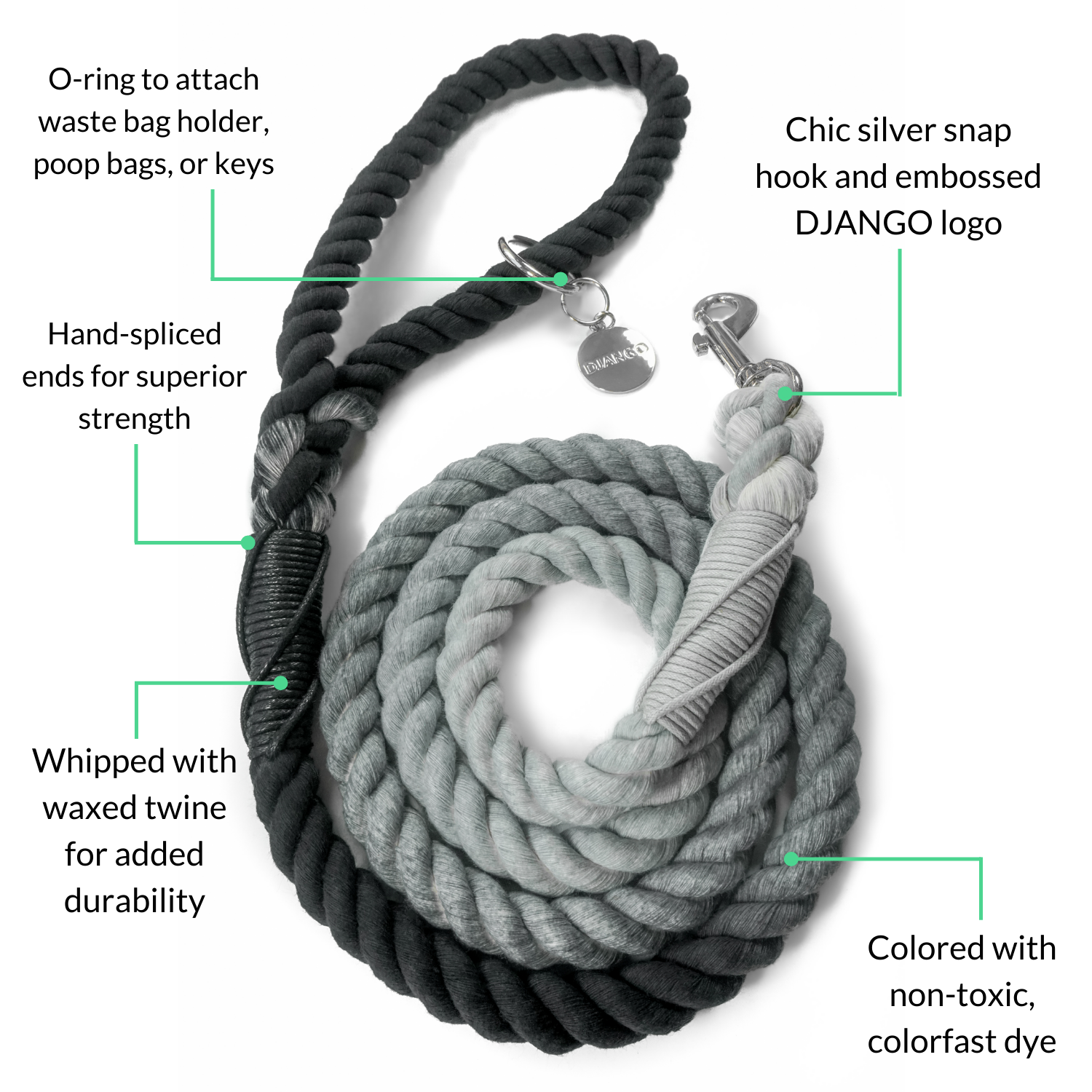 Handcrafted with soft, premium cotton and hand-dyed for a unique look. A comfortable, stylish leash for all dog breeds.