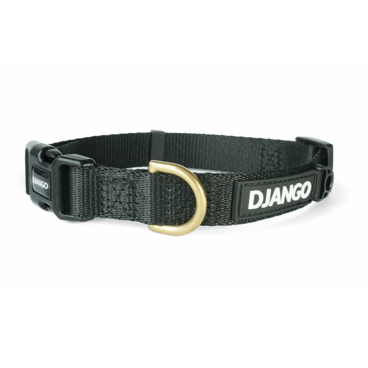 DJANGO Adventure Dog Collars for small and medium dogs, featuring durable webbing and solid brass hardware.