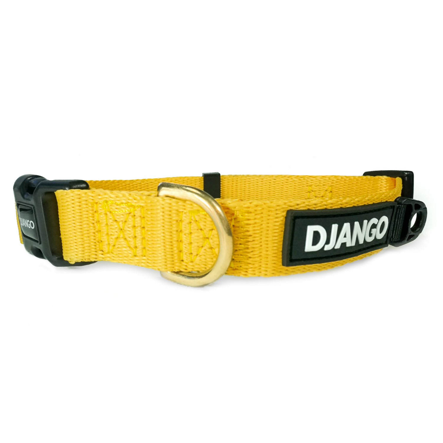 Dandelion yellow DJANGO Adventure Dog Collar for small and medium dogs, designed with durable webbing and solid brass hardware for comfort and style
