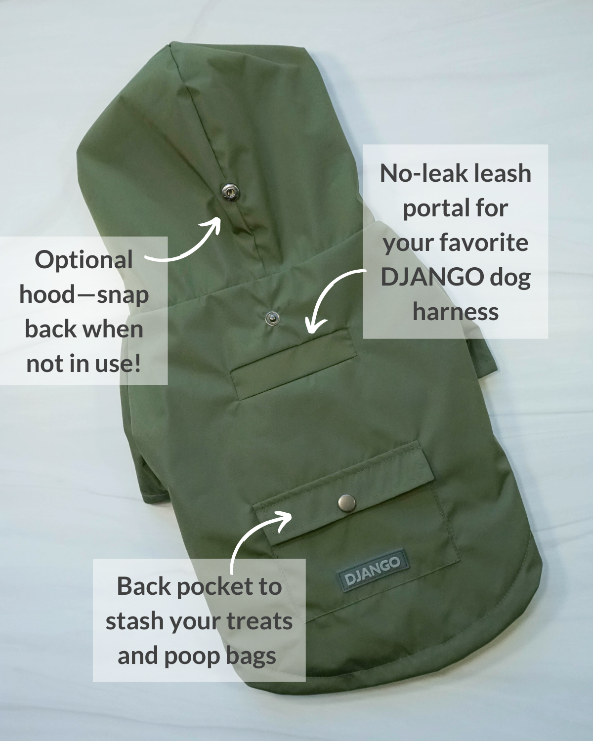 Dog Raincoat with Sleeves: This stylish raincoat includes functional sleeves to keep your pup’s legs dry, providing full-body coverage without restricting movement.