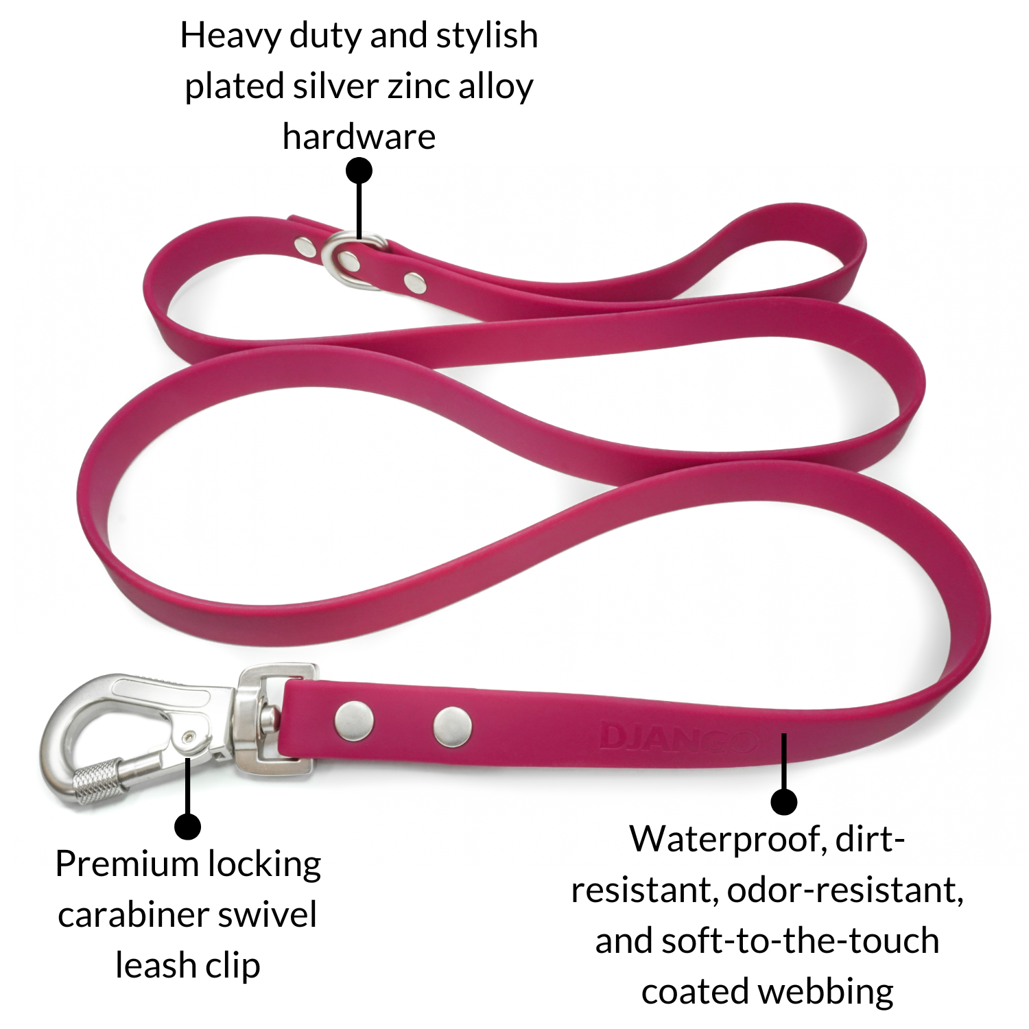 DJANGO Tahoe Dog Leash in Dark Teal - Waterproof, dirt-resistant, odor-resistant, and easy-to-clean dog leash designed for muddy mountain trails, sparkling lakes, and dusty sidewalks. - djangobrand.com
