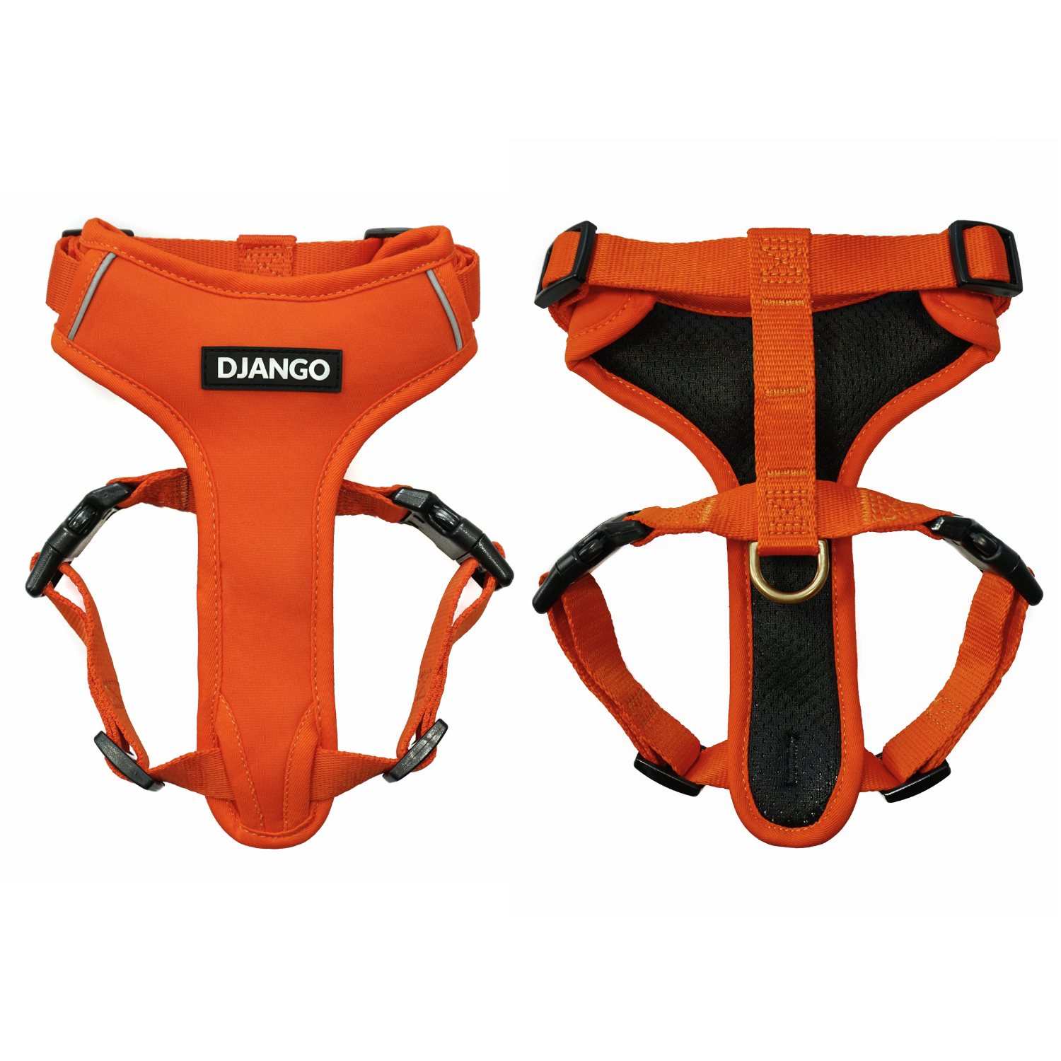 This stylish sunset orange escape proof dog harness offers comfort, durability, and a secure fit with padded neoprene, breathable mesh lining, and adjustable straps for small and medium dogs. Perfect for puppies, adult dogs, and senior dogs.