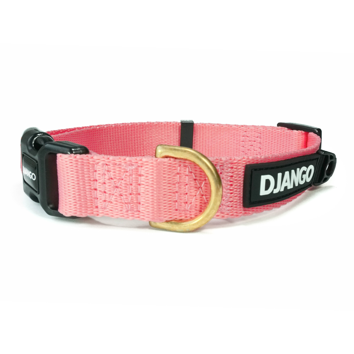Quartz pink DJANGO Adventure Dog Collar, designed for small and medium dogs, featuring durable webbing and solid brass hardware for comfort and style