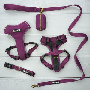 DJANGO Adventure Dog Leash Plum Purple – Strong, Comfortable, and Stylish Dog Leash with Solid Brass Hardware and Padded Handle - Designed for Outdoor Adventures and Everyday Use - djangobrand.com