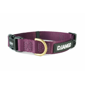 DJANGO Adventure Dog Collar in Plum Purple - Modern, durable, and stylish collar for small and medium dogs and puppies with solid cast brass hardware - djangobrand.com