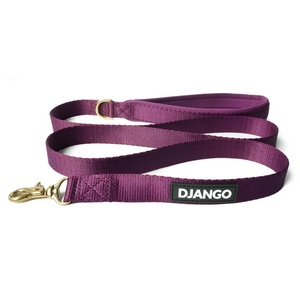 DJANGO Adventure Dog Leash Plum Purple – Strong, Comfortable, and Stylish Dog Leash with Solid Brass Hardware and Padded Handle - Designed for Outdoor Adventures and Everyday Use - djangobrand.com