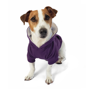Designed for warmth, comfort, and function, DJANGO's Royal Purple dog hoodies are fully lined and have a reinforced leash portal, a stretchy elastic waistband, and a back pocket. DJANGO dog hoodies are also perfect for layering. Consider pairing your hoodie with your Reversible Puffer Dog Coat or City Slicker All-Weather Dog Jacket during the coldest winter months.- djangobrand.com