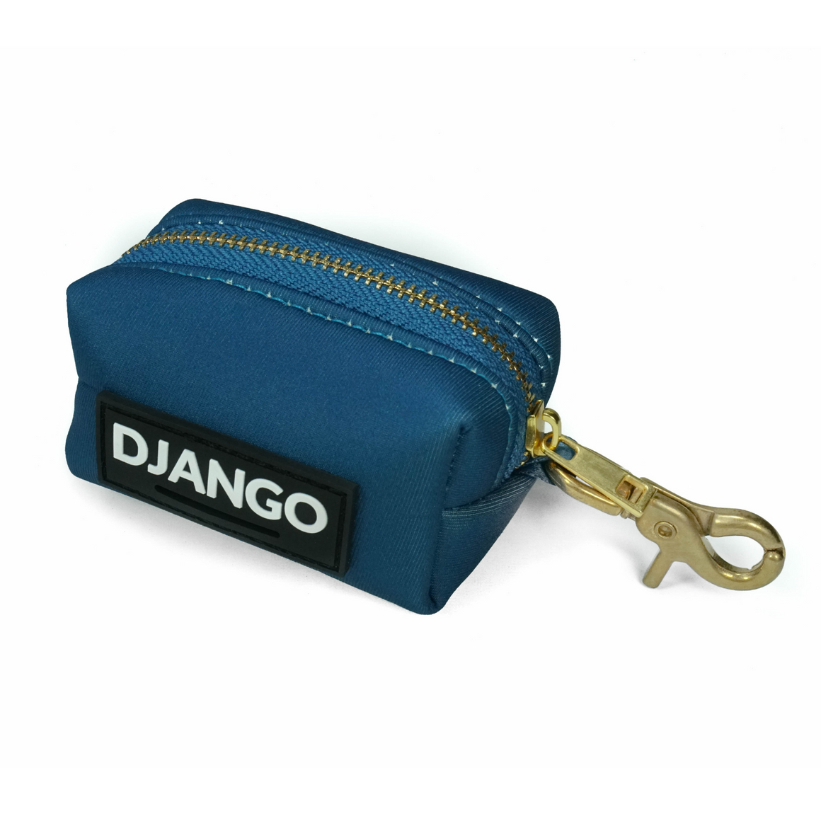 DJANGO Dog Waste Bag Holder - Chic and classy poop bag holder for dogs - Indigo Blue neoprene with solid brass hardware - djangobrand.com