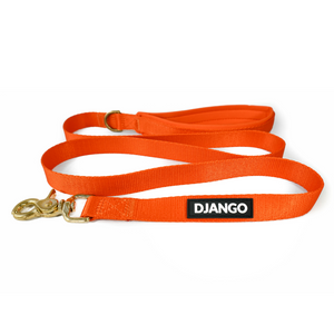 DJANGO Adventure Dog Leash in Sunset Orange – Strong, Comfortable, and Stylish Dog Leash with Solid Brass Hardware and Padded Handle - Designed for Outdoor Adventures and Everyday Use