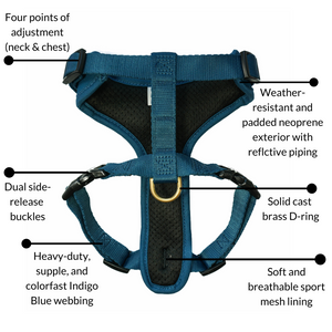 Django Adventure Dog Harness - Comfortable Neoprene Everyday and Weather-Resistent Dog Harness in Indigo Blue - djangobrand.com