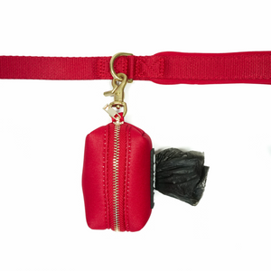 DJANGO Dog Waste Bag Holder - Stylish and classy poop bag holder for dogs - Crimson Red neoprene with solid brass hardware - djangobrand.com