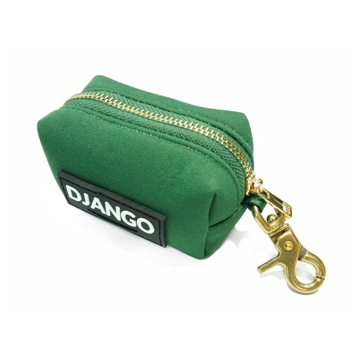 DJANGO Dog Waste Bag Holder - Stylish and classy poop bag holder for dogs - Forest Green neoprene with solid brass hardware - djangobrand.com