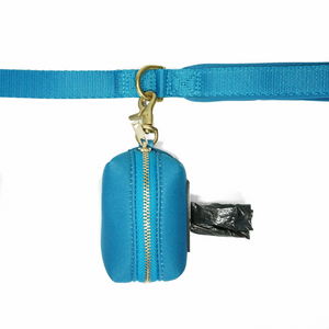 DJANGO Dog Waste Bag Holder - Chic and classy poop bag holder for dogs - Pacific Blue neoprene with solid brass hardware - djangobrand.com