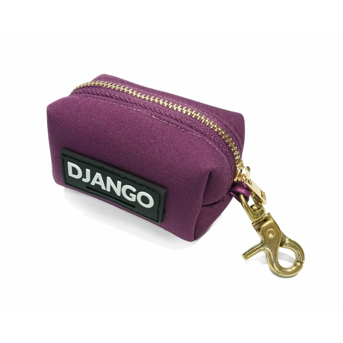 DJANGO Dog Waste Bag Holder - Stylish and classy poop bag holder for dogs - Plum Purple neoprene with solid brass hardware - djangobrand.com