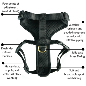 Django Adventure Dog Harness - Comfortable Neoprene Everyday and Weather-Resistent Dog Harness in Black - djangobrand.com