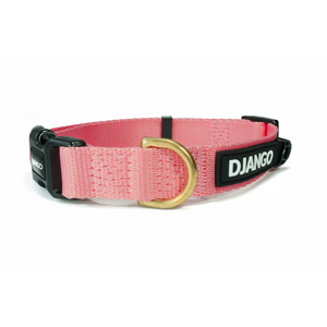 DJANGO Adventure Dog Collar in Quartz Pink - Modern, durable, and stylish collar for small and medium dogs and puppies with solid cast brass hardware - djangobrand.com