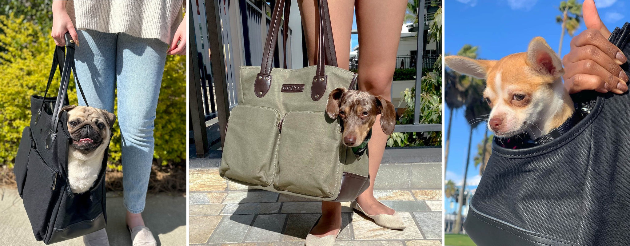 DJANGO Dog Carrier Bag - Waxed Canvas & Leather Pet Travel Tote 