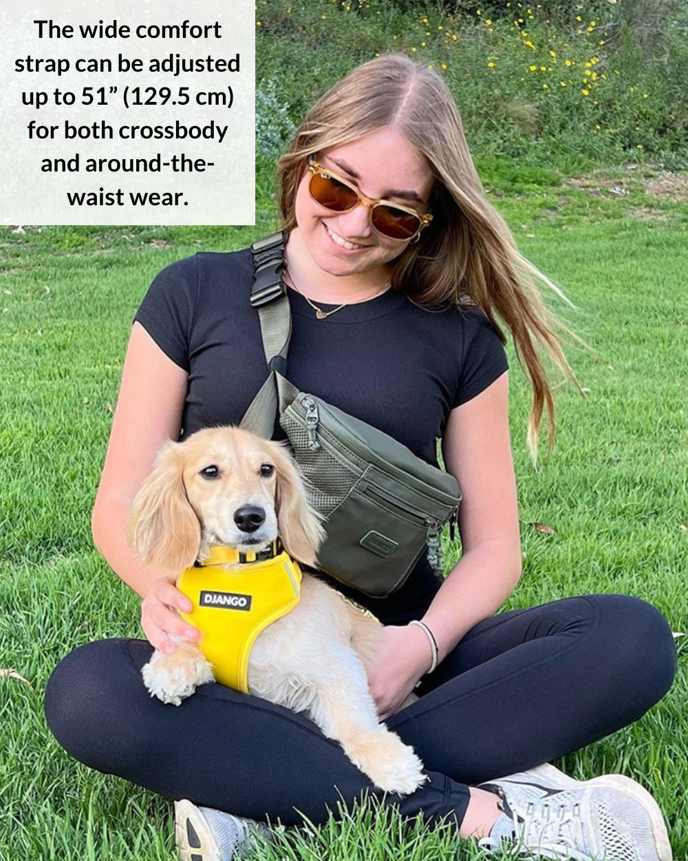 DJANGO Nolita Belt Bag in Olive Green - Modern, sleek, ultra-functional, and dog-friendly nylon fanny pack for everyday outings and adventures - djangobrand.com