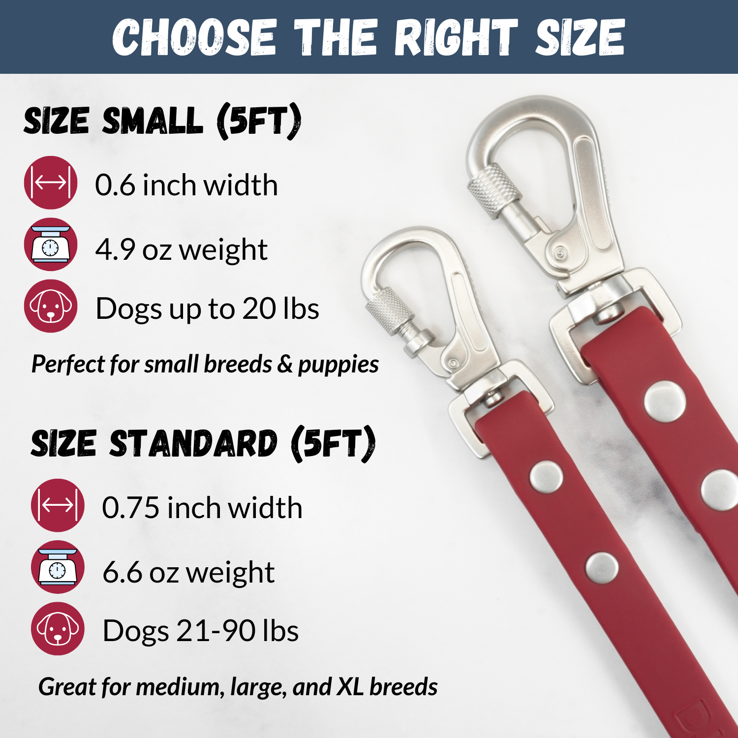 Tahoe Waterproof Dog Leash - Firelight Red