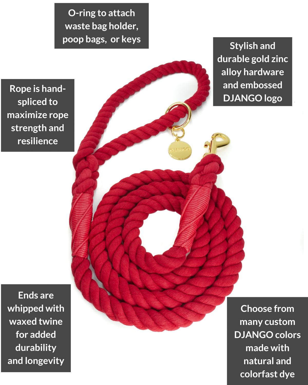 Cotton Rope Dog Leash - Crimson Red