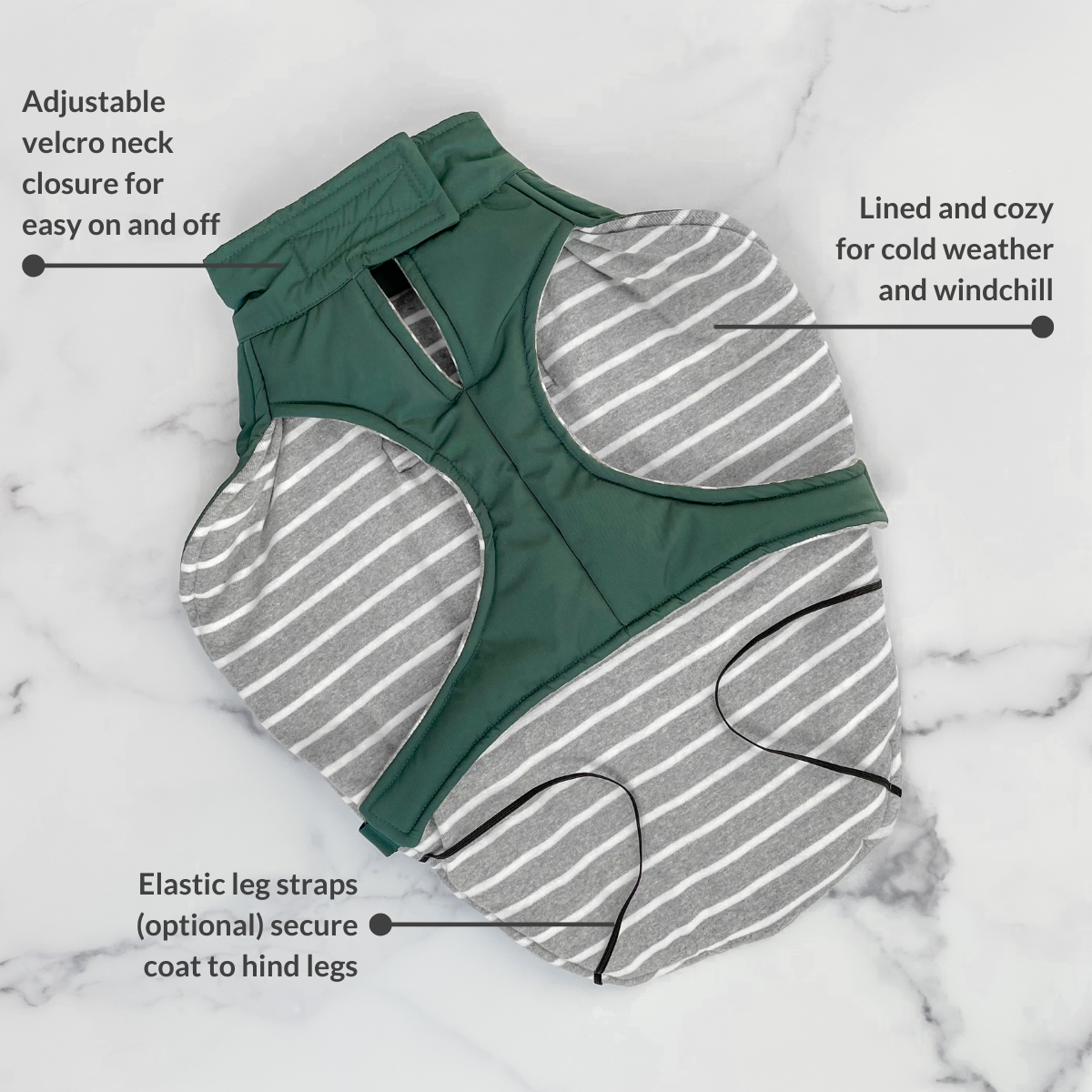 DJANGO's Whistler Winter Dog Coat is the best cold weather and winter dog parka. This best winter dog jacket features an adjustable neck velcro closure and chest strap, elastic leg bands, and a super soft interior lining - djangobrand.com
