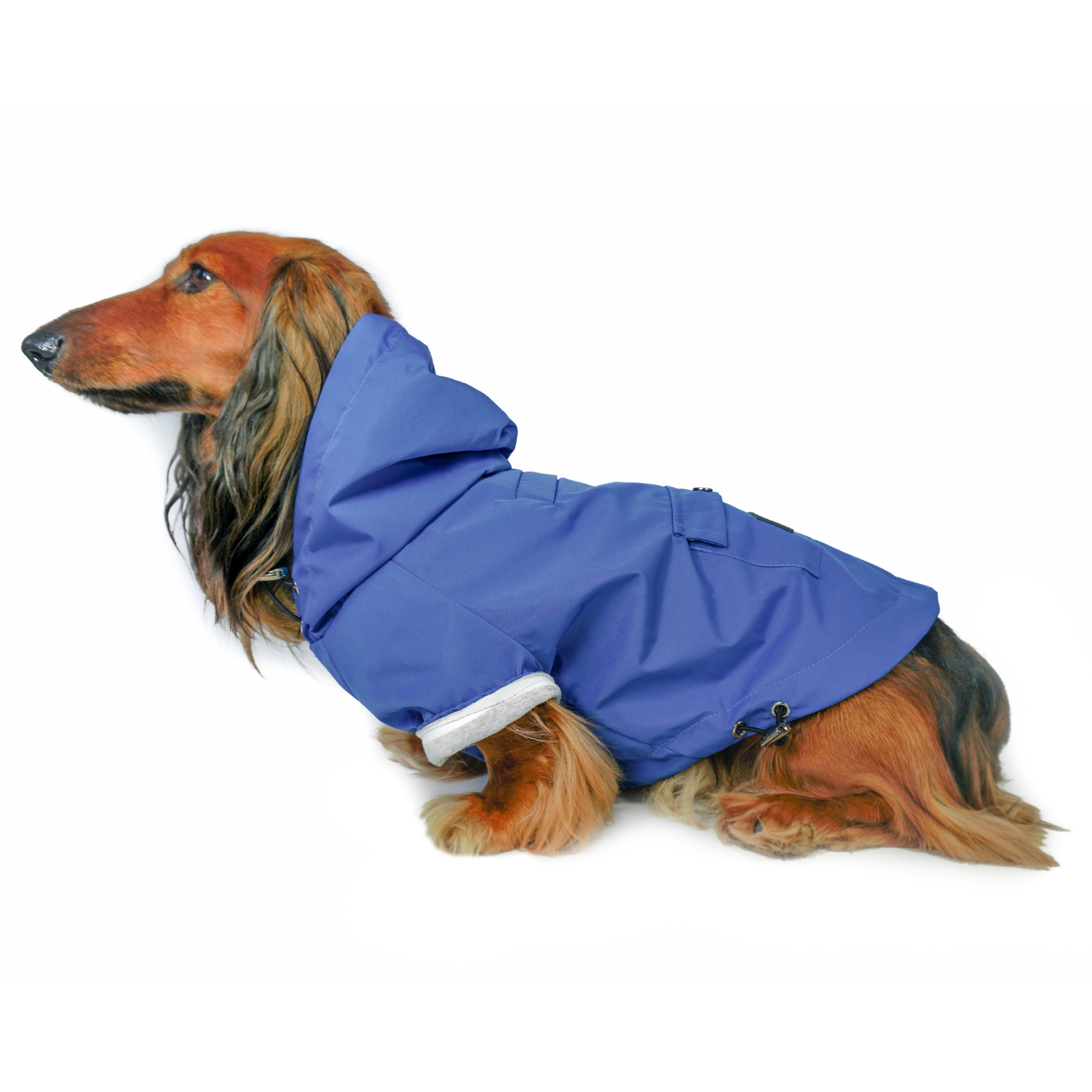 adjustable waterproof dog raincoat for small dog medium dog with hood elastic band striped lining blue mariner blue