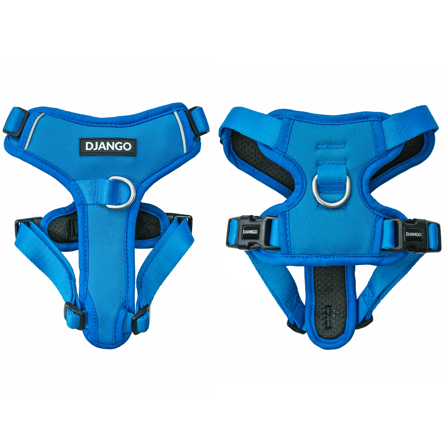 Premium padded adjustable reflective and comfortable alpine blue no pull dog harness for small medium large XL and XXL dogs. Strong durable and designed for adventure and everyday wear