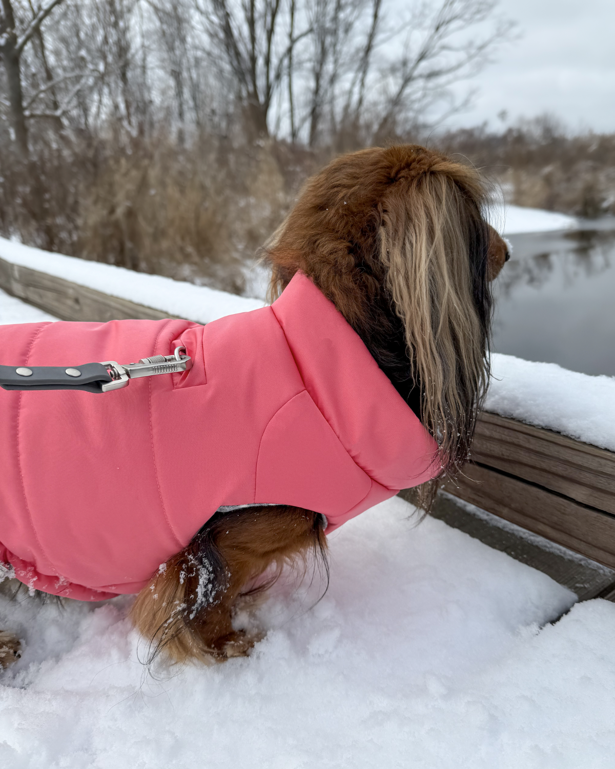 Buffalo Plaid Pink Plaid Dog Coat GOLD PAW Stretch Fleece In Pink