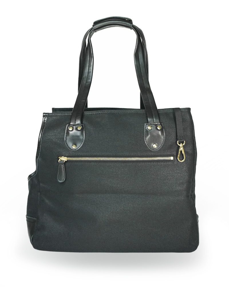 Dog Carrier Bag - Waxed Canvas & Leather Pet Travel Tote - Black