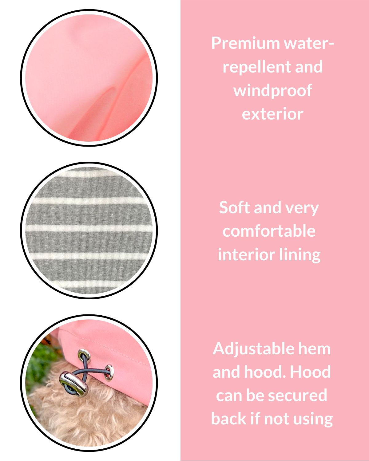 Pink Raincoat for Dogs with Hood: Featuring a functional hood, this best raincoat for dogs ensures your pup stays protected from rain while looking adorable.