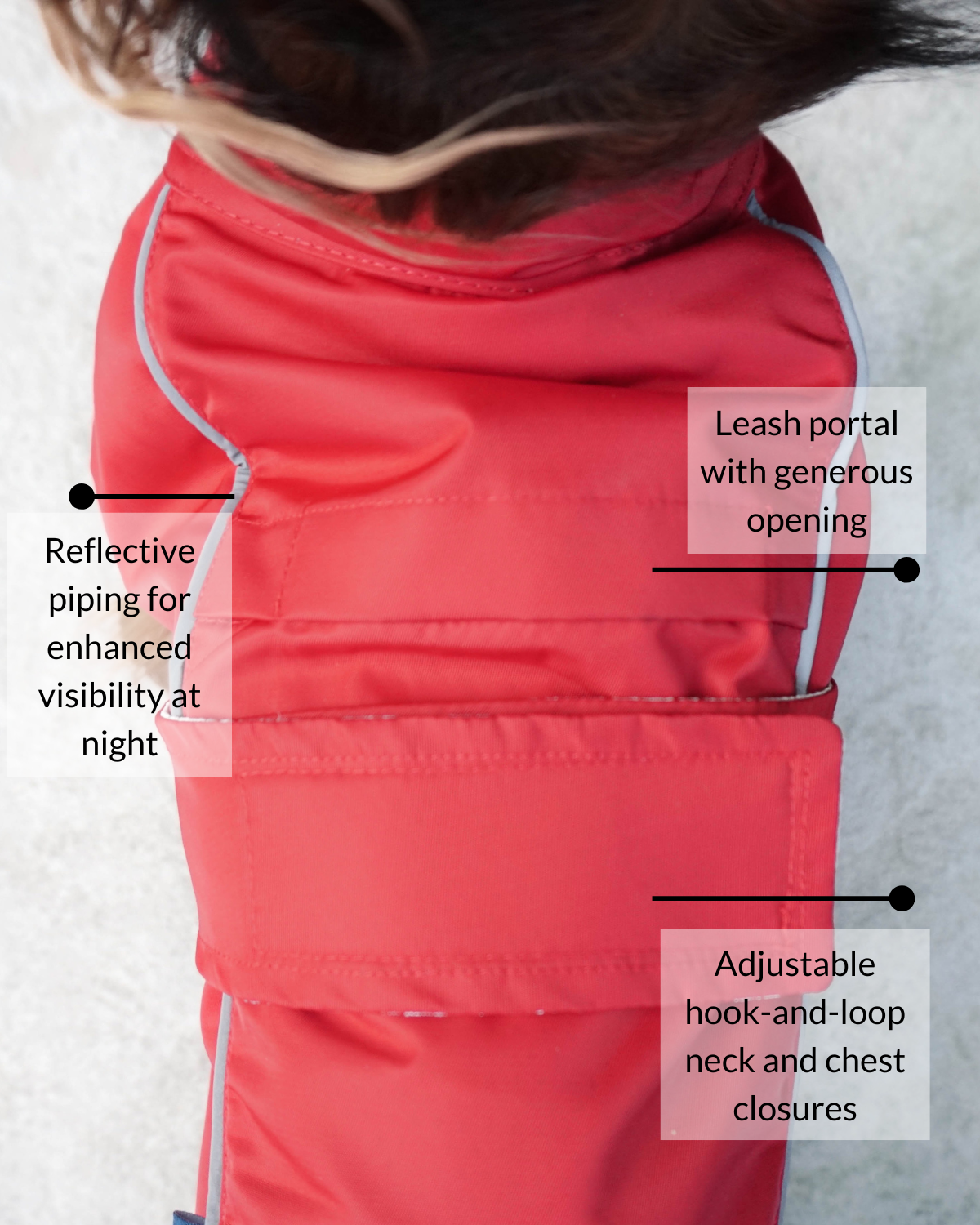 DJANGO City Slicker All-Weather Water-Repellent and Windproof Dog Jacket, Dog Raincoat and Dog Winter Coat in Cherry Red - Featuring reflective piping, adjustable velcro neck and chest closures, and elastic leg bands - djangobrand.com