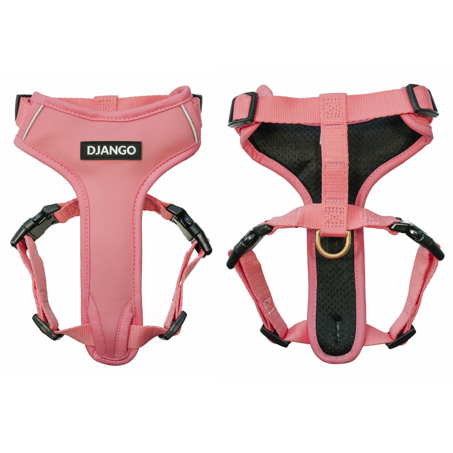 DJANGO Adventure Cat Harness in Quartz Pink shown from the front and back.