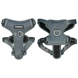 DJANGO Tahoe No Pull Dog Harness in Poppy Seed Gray - A comfortable, lightweight, padded, and adventure-ready no pull dog harness with front and back clips. -  djangobrand.com