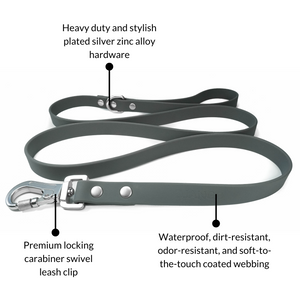 DJANGO Tahoe Dog Leash in Poppy Seed Gray - Waterproof, dirt-resistant, odor-resistant, and easy-to-clean dog leash designed for muddy mountain trails, sparkling lakes, and dusty sidewalks. - djangobrand.com