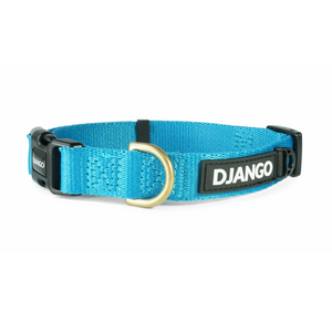 DJANGO Adventure Dog Collar in Pacific Blue - Modern, durable, and stylish collar for small and medium dogs and puppies with solid cast brass hardware - djangobrand.com