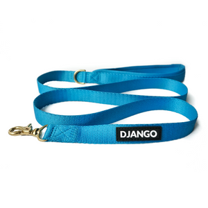 DJANGO Adventure Dog Leash in Pacific Blue – Strong, Comfortable, and Stylish Dog Leash with Solid Brass Hardware and Padded Handle - Designed for Outdoor Adventures and Everyday Use - djangobrand.com