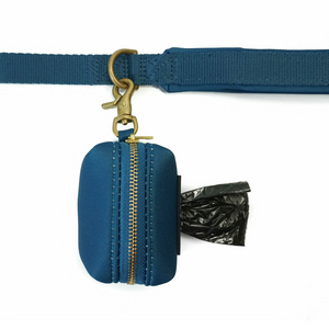 DJANGO Dog Waste Bag Holder - Chic and classy poop bag holder for dogs - Indigo Blue neoprene with solid brass hardware - djangobrand.com