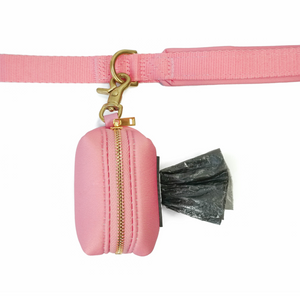 DJANGO Dog Waste Bag Holder - Chic and classy poop bag holder for dogs - Quartz Pink neoprene with solid brass hardware - djangobrand.com