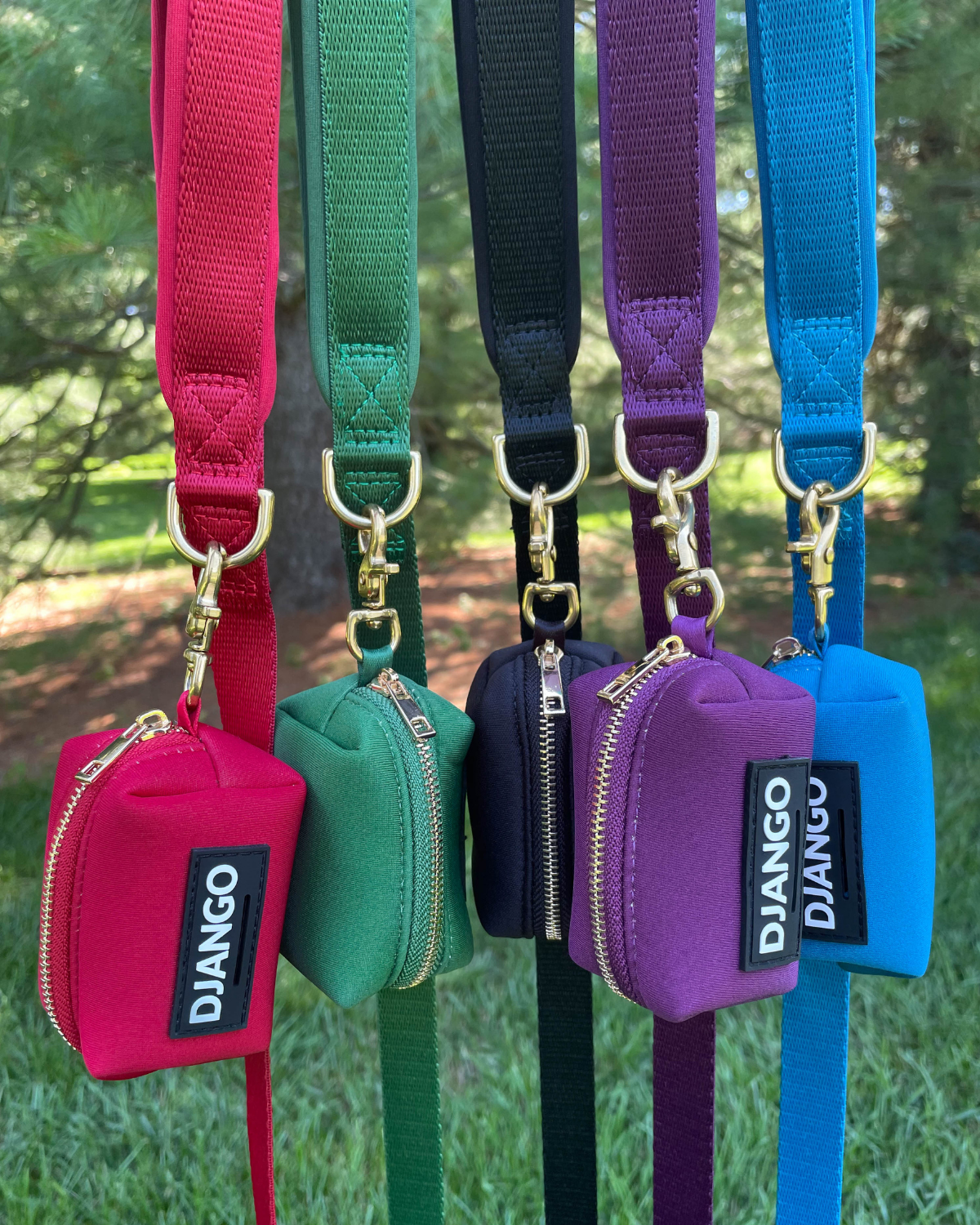 DJANGO Dog Waste Bag Holders - Chic and classy poop bag holder for dogs - Neoprene with beautiful solid brass hardware - djangobrand.com