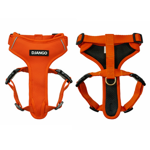 Django Adventure Dog Harness - Comfortable Neoprene Everyday and Weather-Resistent Dog Harness in Sunset Orange - djangobrand.com