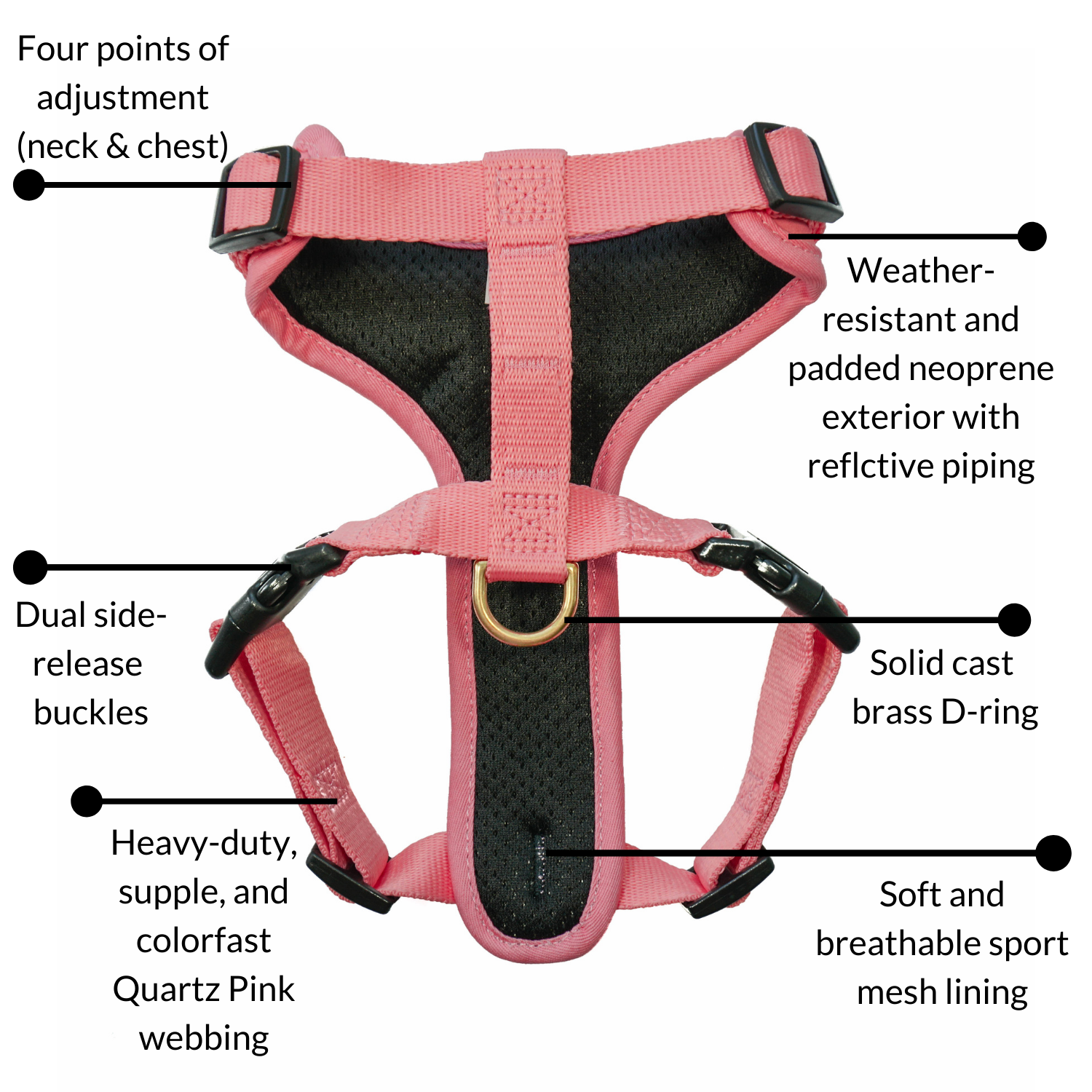 Django Adventure Dog Harness - Comfortable Neoprene Everyday and Weather-Resistent Dog Harness in Quartz Pink - djangobrand.com