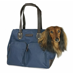 DJANGO Dog Carrier Bag - Waxed Canvas & Leather Dog Carry Bag - Navy Blue