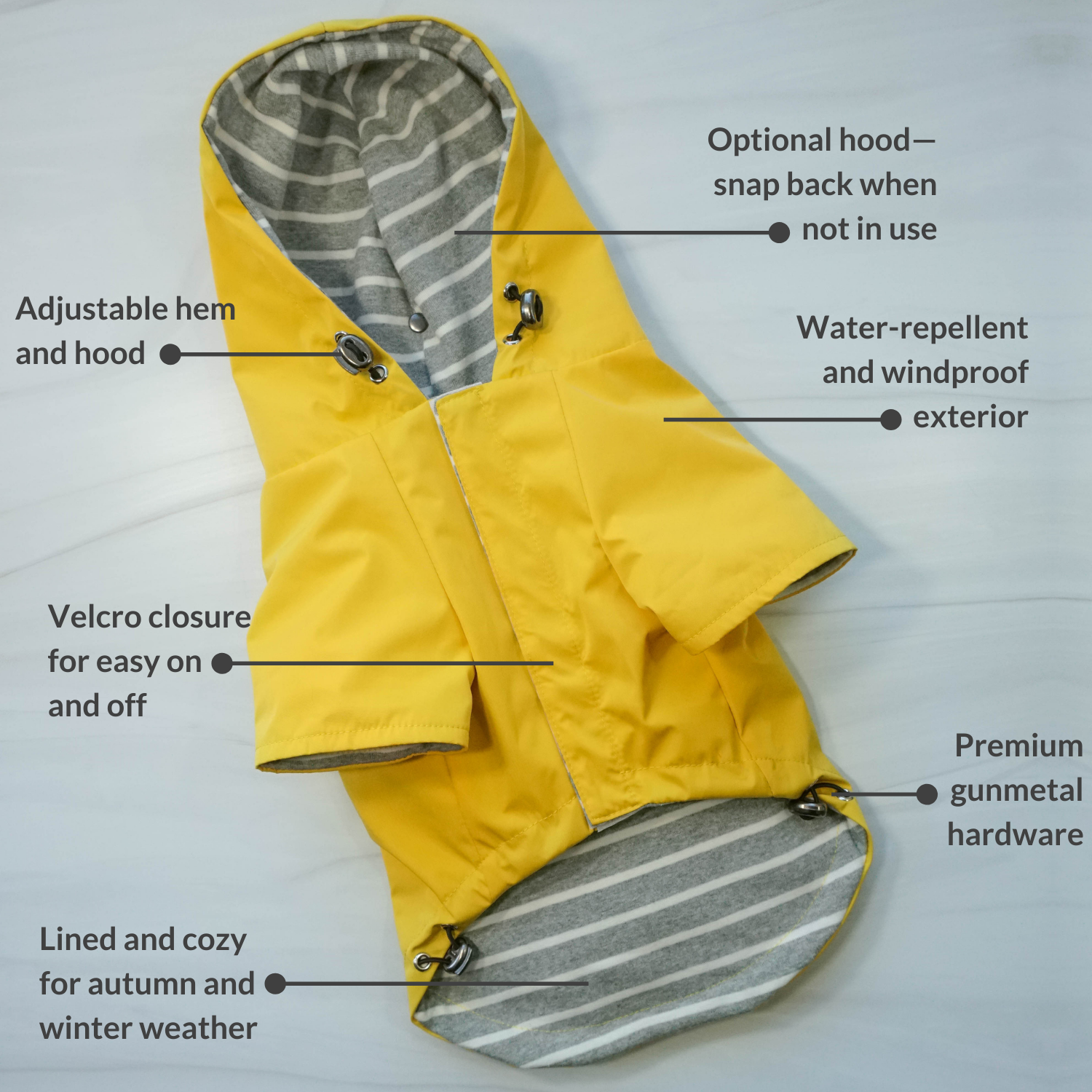 Yellow raincoat with striped lining on sale